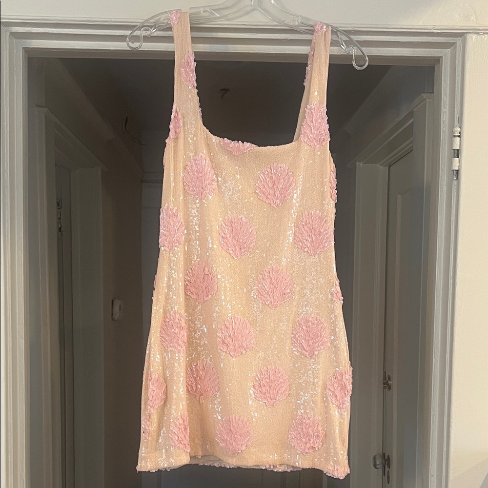 Show Me Your MuMu Pink and Cream Sequin Mini Dress